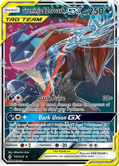 Sun & Moon Unbroken Bonds 107/214 Greninja & Zoroark GX