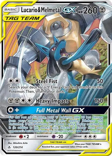 Sun & Moon Unbroken Bonds 120/214 Lucario & Melmetal GX