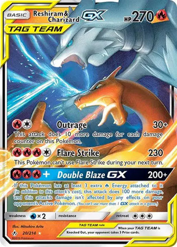 Sun & Moon Unbroken Bonds 20/214 Reshiram & Charizard GX