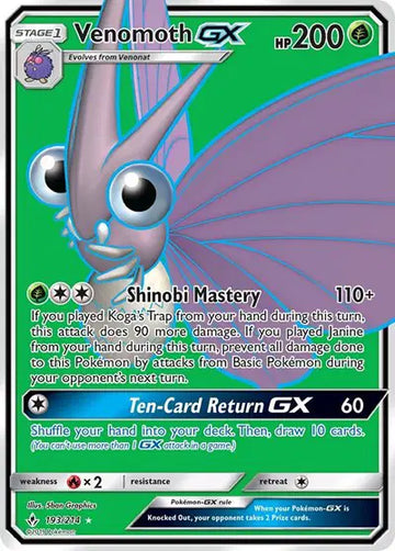 Sun & Moon Unbroken Bonds 193/214 Venomoth GX (Full Art)