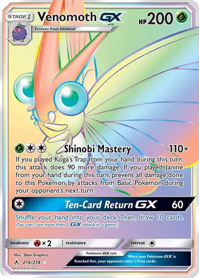 Sun & Moon Unbroken Bonds 216/214 Venomoth GX (Secret)