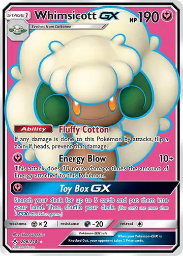 Sun & Moon Unbroken Bonds 206/214 Whimsicott GX (Full Art)