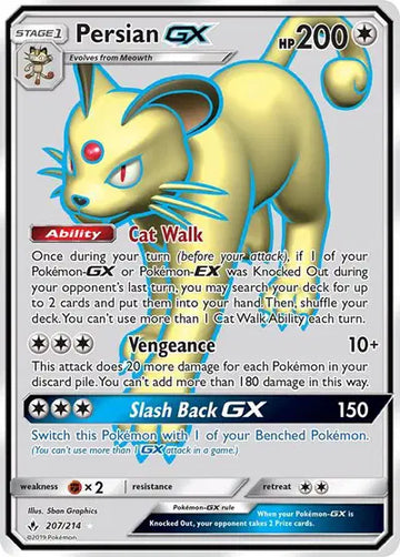 Sun & Moon Unbroken Bonds 207/214 Persian GX (Full Art)