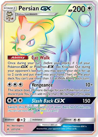Sun & Moon Unbroken Bonds 227/214 Persian GX (Secret)
