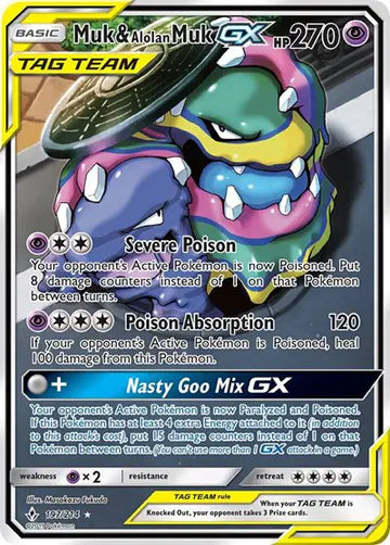 Sun & Moon Unbroken Bonds 197/214 Muk & Alolan Muk GX (197) (Full Art)