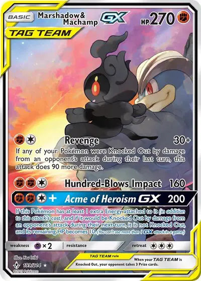 Sun & Moon Unbroken Bonds 199/214 Marshadow & Machamp GX (199) (Full Art)