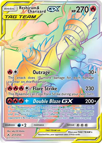 Sun & Moon Unbroken Bonds 217/214 Reshiram & Charizard GX (Secret)