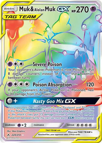 Sun & Moon Unbroken Bonds 220/214 Muk & Alolan Muk GX (Secret)