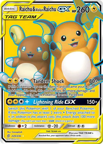 Sun & Moon Unified Minds 220/236 Raichu & Alolan Raichu GX (Full Art)