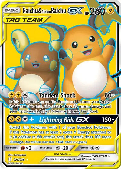 Sun & Moon Unified Minds 220/236 Raichu & Alolan Raichu GX (Full Art)