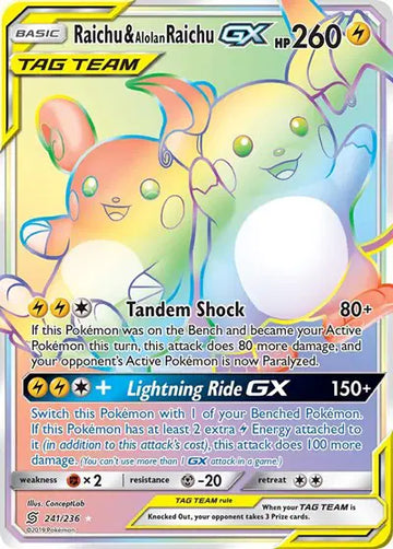 Sun & Moon Unified Minds  241/236 Raichu & Alolan Raichu GX (Secret)