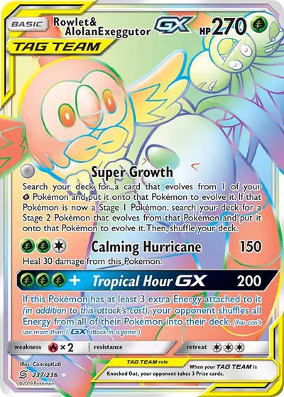 Sun & Moon Unified Minds  237/236 Rowlet & Alolan Exeggutor GX (Secret)