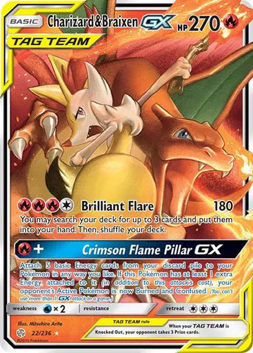 Sun & Moon Cosmic Eclipse  22/236 Charizard & Braixen GX