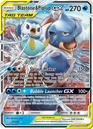 Sun & Moon Cosmic Eclipse  38/236 Blastoise & Piplup GX