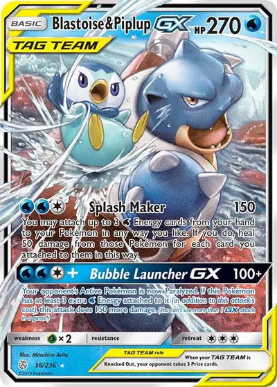 Sun & Moon Cosmic Eclipse  38/236 Blastoise & Piplup GX