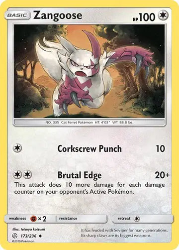 Sun & Moon Cosmic Eclipse 173/236 Zangoose