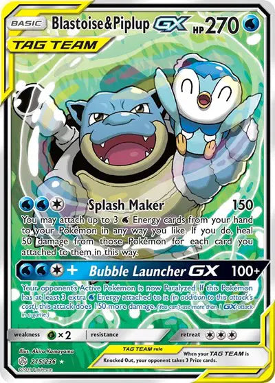 Sun & Moon Cosmic Eclipse 215/236 Blastoise & Piplup GX (Alternate Full Art)