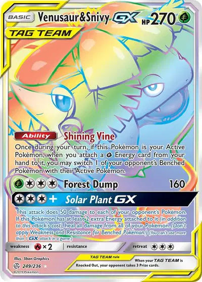 Sun & Moon Cosmic Eclipse 249/236 Venusaur & Snivy GX (Secret)v