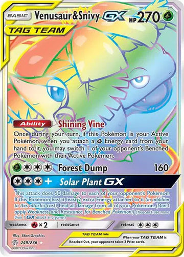 Sun & Moon Cosmic Eclipse 249/236 Venusaur & Snivy GX (Secret)v