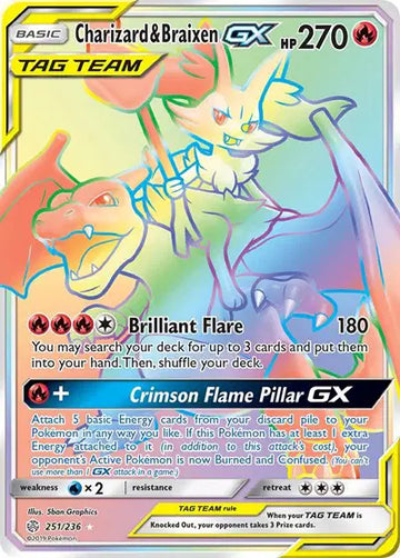Sun & Moon Cosmic Eclipse 251/236 Charizard & Braixen GX (Secret)
