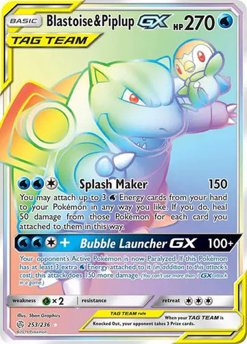 Sun & Moon Cosmic Eclipse 253/236 Blastoise & Piplup GX (Secret)