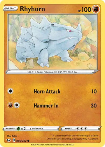 Sword & Shield Base set 096/202 Rhyhorn (096)