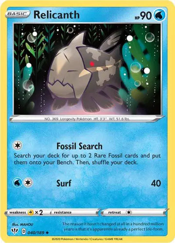 Sword & Shield Darkness Ablaze 040/189 Relicanth