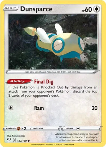 Sword & Shield Darkness Ablaze 137/189 Dunsparce