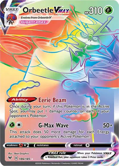 Sword & Shield Vivid Voltage 186/185 Orbeetle VMAX (Secret)