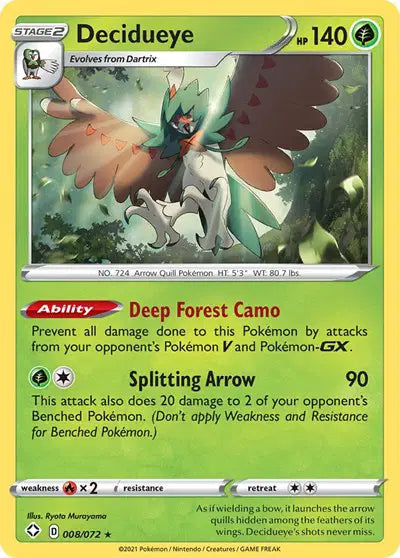 Sword & Shield Shining Fates 008/072 Decidueye