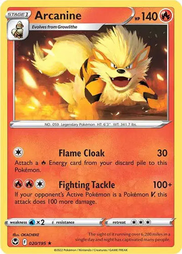 Sword & Shield: Silver Tempest : 020/195 - Arcanine - Rare Reverse Holo