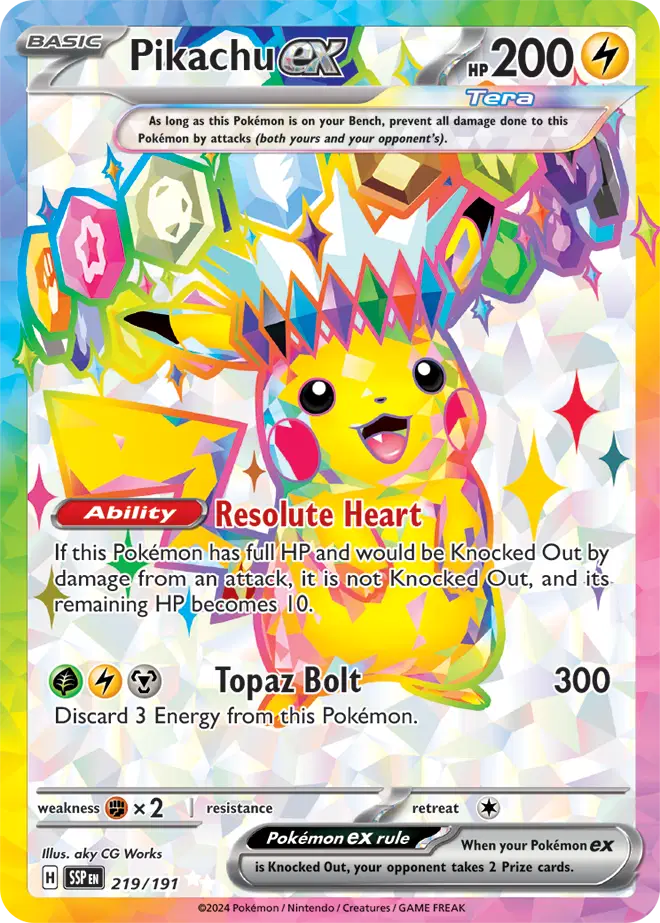 Scarlett & Violet Surging Sparks :  219/191 - Pikachu ex - Full Art Secret Rare