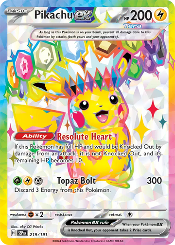 Scarlett & Violet Surging Sparks :  219/191 - Pikachu ex - Full Art Secret Rare